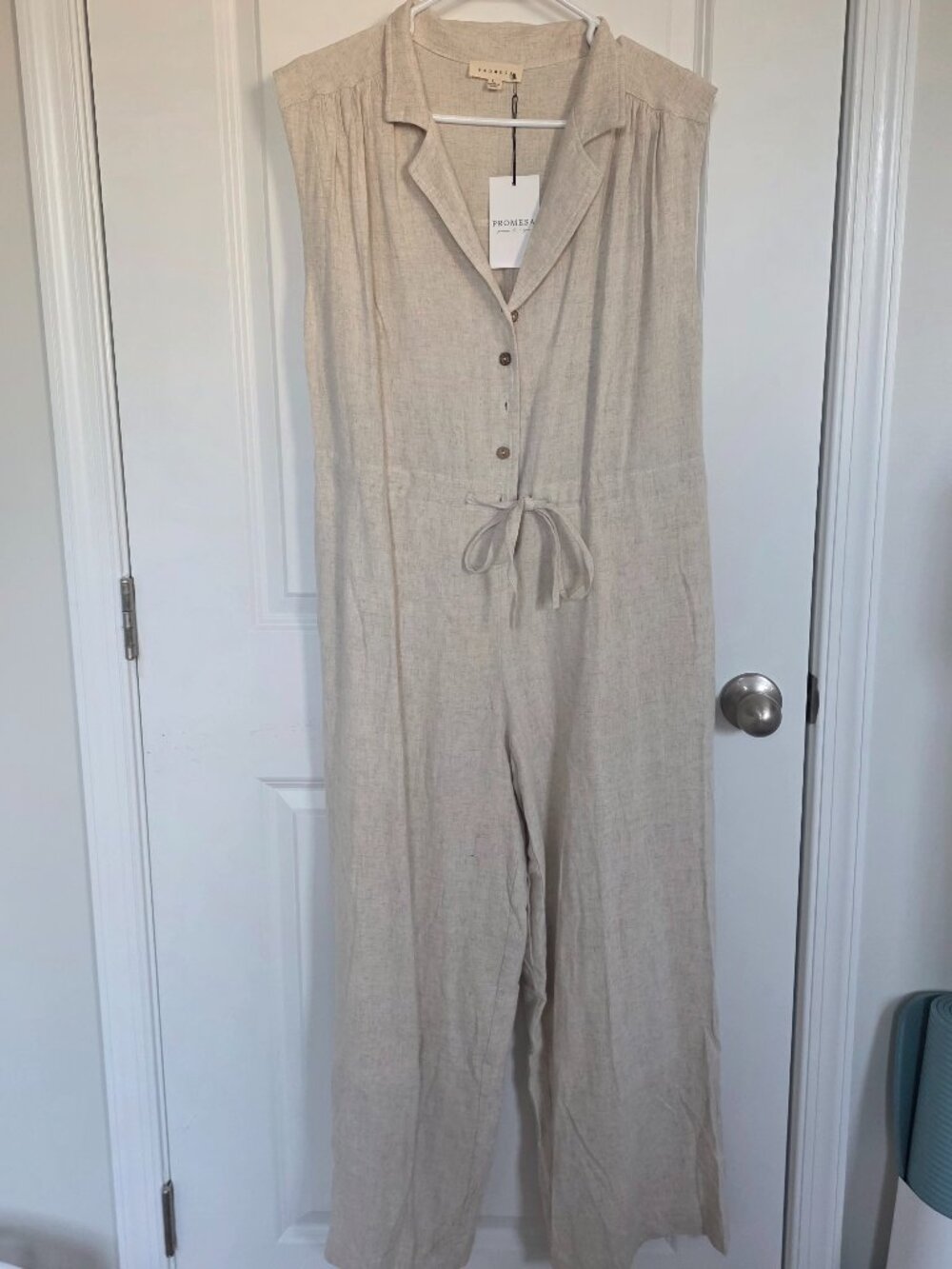 Poshmark Tan Linen Blend Jumpsuit - Size Large